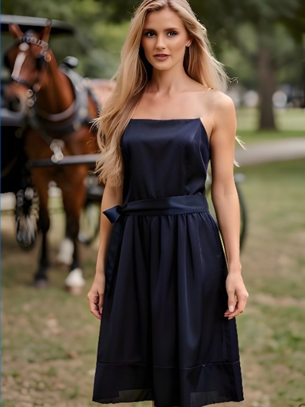After Six Midnight Blue Formal Wedding Cocktail Midi-Length Dress Sz 8 Like New